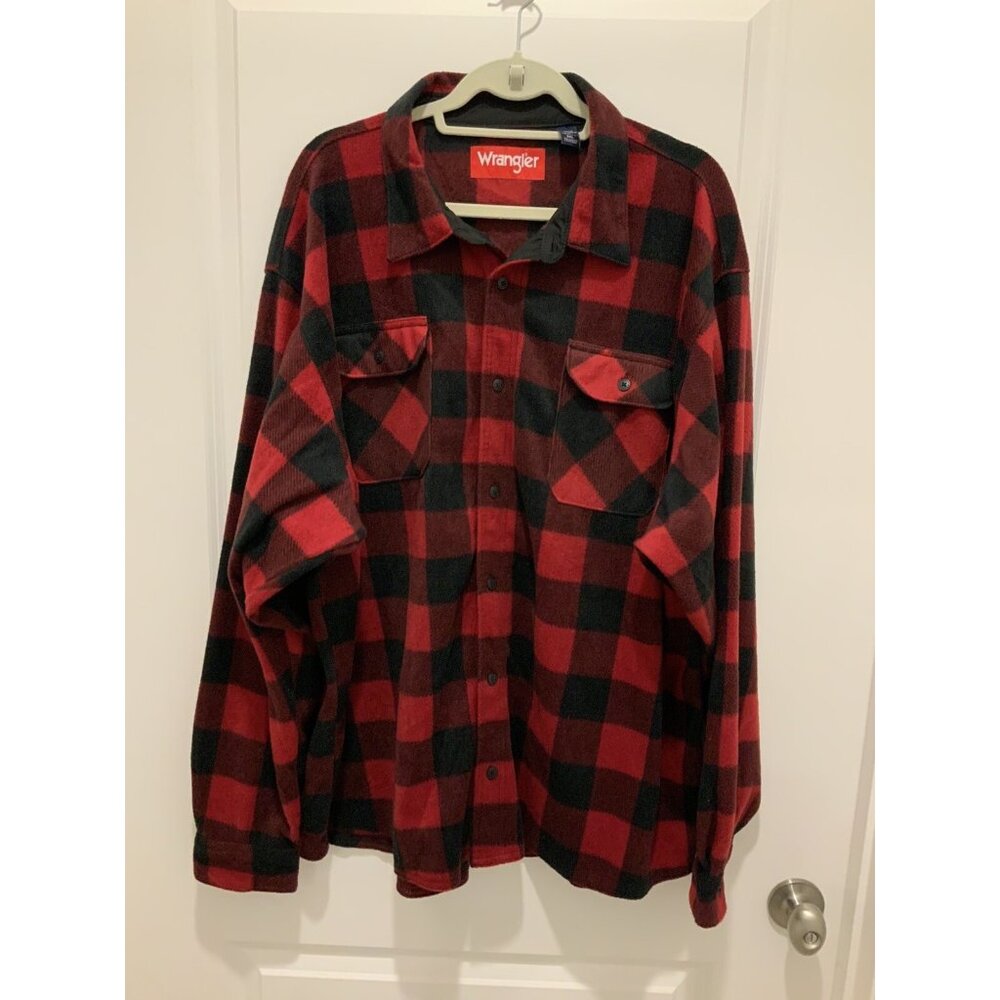 Wrangler Flannel Button Up Shirt 3XL Mens Buffalo Plaid Red Black Pockets Rugged